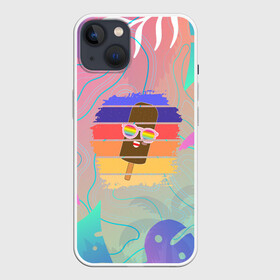 Чехол для iPhone 13 с принтом Эскимо в Тропиках в Петрозаводске,  |  | bright colors | ice cream | palm trees | popsicle | popular | top | trending | tropics | в топе | в тренде | мороженое | пальмы | популярные | тропики | эскимо | яркие цвета