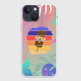 Чехол для iPhone 13 mini с принтом Эскимо в Тропиках в Петрозаводске,  |  | bright colors | ice cream | palm trees | popsicle | popular | top | trending | tropics | в топе | в тренде | мороженое | пальмы | популярные | тропики | эскимо | яркие цвета