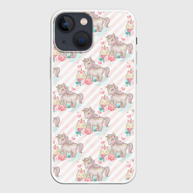 Чехол для iPhone 13 mini с принтом Единороги паттер в Петрозаводске,  |  | единорог | кони | лошадка | лошадь | милый | пони | радуга