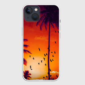 Чехол для iPhone 13 с принтом РАЙСКОЕ НАСЛАЖДЕНИЕ в Петрозаводске,  |  | закат | лето | лучи | небо | отдых | пальмы | пляж | птицы | солнце