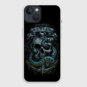 Чехол для iPhone 13 с принтом ВЫПУСТИТЬ КРАКЕНА в Петрозаводске,  |  | Тематика изображения на принте: kraken | monster | ocean | sea | skull | кальмар | кости | кракен | монстр | морской | океан | череп | чудовище | щупальца | якорь