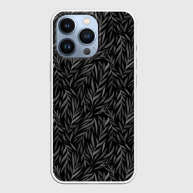 Чехол для iPhone 13 Pro с принтом Растительный орнамент (черно белый) в Петрозаводске,  |  | Тематика изображения на принте: ветви | дебри | деревья | джунгли | заросли | кусты | лесное | листва | листья | орнамент | осень | паттерн | принт | природа | растения | растительность | роспись | сад | серое | сплошное | темное