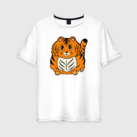 Женская футболка хлопок Oversize с принтом Пушистый тигренок в Петрозаводске, 100% хлопок | свободный крой, круглый ворот, спущенный рукав, длина до линии бедер
 | ani | baby | cat | kitten | kitty | little | new year | tiger | год тигра | детеныш | детские | дикая кошка | животные звери | киска | кот | котенок | маленький тигр | маленький тигренок | малыш | милые создания | мордочка