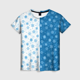 Женская футболка 3D с принтом Снежинки (зимняя пора) в Петрозаводске, 100% полиэфир ( синтетическое хлопкоподобное полотно) | прямой крой, круглый вырез горловины, длина до линии бедер | merry christmas | дед мороз | ёлка | зима | мороз | новый год | подарок | праздник | рождество | с новым годом | сантаклаус | снег | снеговик | снегурочка | снежинки | снежные узоры | узоры