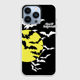 Чехол для iPhone 13 Pro с принтом Летучие мыши на Хэллоуин в Петрозаводске,  |  | bats | black | happy halloween | moon | night | sky | yellow | желтая | летучие мыши | луна | небо | ночь | праздник | хэллоуин | черное