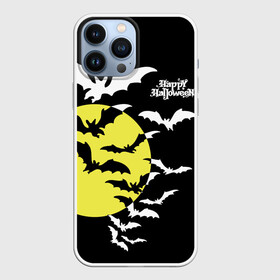 Чехол для iPhone 13 Pro Max с принтом Летучие мыши на Хэллоуин в Петрозаводске,  |  | bats | black | happy halloween | moon | night | sky | yellow | желтая | летучие мыши | луна | небо | ночь | праздник | хэллоуин | черное