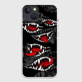 Чехол для iPhone 13 с принтом Атака вампиров в Петрозаводске,  |  | attack of the vampires | darkness | fangs | happy halloween | holiday | jaws | red tongues | атака вампиров | клыки | красные языки | мрак | праздник | хэллоуин | челюсти