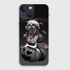 Чехол для iPhone 13 mini с принтом Черная ведьма с тыквой в Петрозаводске,  |  | big breasts | black | halloween | happy halloween | holiday | neckline | pumpkin | witch | young | большая грудь | ведьма | декольте | молодая | праздник | тыква | хэллоуин | черная