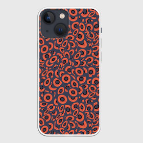 Чехол для iPhone 13 mini с принтом Абстракция квадраты и круги в Петрозаводске,  |  | abstraction | shapes | squares | абстракция | квадраты | круги | оранжевый | принт | серый | фигуры | черный