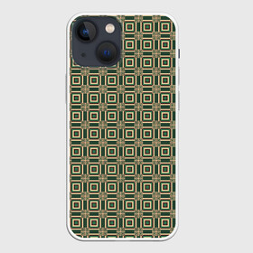 Чехол для iPhone 13 mini с принтом Абстракция из зеленых квадратов в Петрозаводске,  |  | abstraction | shapes | squares | абстракция | желтый | зеленый | квадраты | коричневый | молодежный | принт | узор | фигуры
