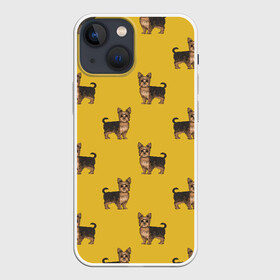 Чехол для iPhone 13 mini с принтом Йоркширский терьер паттерн в Петрозаводске,  |  | домашние животные | домашний питомец | йорк | йоркшик | йоркширский терьер | охра | паттерн | собаки | собачка