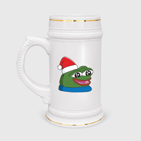 Кружка пивная с принтом Pepe, pepe happy, Пепе хеппи, pepe happy new year в Петрозаводске,  керамика (Материал выдерживает высокую температуру, стоит избегать резкого перепада температур) |  объем 630 мл | frog pepe | happy | happy new year | mem | meme | peepo | pepe | pepe happy | pepe happy new year | лягушка пепе | лягушонок | лягушонок пепе | пепе хеппи | хеппи