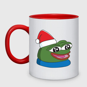 Кружка двухцветная с принтом Pepe, pepe happy, Пепе хеппи, pepe happy new year в Петрозаводске, керамика | объем — 330 мл, диаметр — 80 мм. Цветная ручка и кайма сверху, в некоторых цветах — вся внутренняя часть | frog pepe | happy | happy new year | mem | meme | peepo | pepe | pepe happy | pepe happy new year | лягушка пепе | лягушонок | лягушонок пепе | пепе хеппи | хеппи