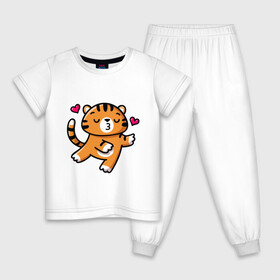 Детская пижама хлопок с принтом влюбленный тигр в Петрозаводске, 100% хлопок |  брюки и футболка прямого кроя, без карманов, на брюках мягкая резинка на поясе и по низу штанин
 | Тематика изображения на принте: 2022 | год тигра | новый год | новый год 2022 | символ года | тигр | тигренок | тигрица | тигры