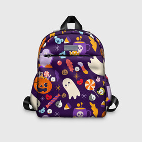 Детский рюкзак 3D с принтом HALLOWEEN BTS BT21 PATTERN | БТ21 БТС ХЕЛЛОУИН в Петрозаводске, 100% полиэстер | лямки с регулируемой длиной, сверху петелька, чтобы рюкзак можно было повесить на вешалку. Основное отделение закрывается на молнию, как и внешний карман. Внутри дополнительный карман. По бокам два дополнительных кармашка | army | bangtan boys | bt21 | bts | bts stickers | chimmy | cooky | koya | mang | monster | rap monster | rapmon | rj | rm | shooky | tata | van | бтс | ви | джейхоуп | джонгук | реп монстр | стикеры bts | сюга | чимин | чин