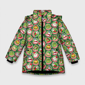Зимняя куртка для девочек 3D с принтом Новогодние Персонажи в Петрозаводске, ткань верха — 100% полиэстер; подклад — 100% полиэстер, утеплитель — 100% полиэстер. | длина ниже бедра, удлиненная спинка, воротник стойка и отстегивающийся капюшон. Есть боковые карманы с листочкой на кнопках, утяжки по низу изделия и внутренний карман на молнии. 

Предусмотрены светоотражающий принт на спинке, радужный светоотражающий элемент на пуллере молнии и на резинке для утяжки. | christmas | merry christmas | santa claus | дед мороз | ёлка | елочные шары | игрушки | новый год | подарок | праздник | рождество | с новым годом | сантаклаус | снежинки | украшения