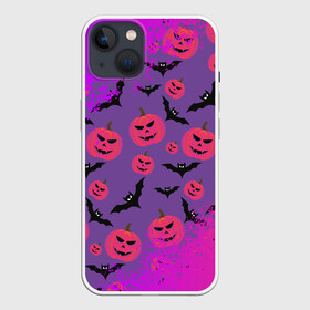 Чехол для iPhone 13 с принтом HALLOWEEN NEON в Петрозаводске,  |  | bat | gourd | halloween | haloween | melon | neon | pumpkin | squash | неон | тыква | хеллоин | хеллоуин | хелоин | хэллоуин