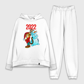 Женский костюм хлопок Oversize с принтом Тигр и снеговик 2022 в Петрозаводске,  |  | 2022 | год тигра | новый год | новый год 2022 | символ года | тигр | тигренок | тигрица | тигры