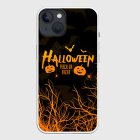 Чехол для iPhone 13 с принтом HALLOWEEN FOREST BATS | ЛЕТУЧИЕ МЫШИ В ЛЕСУ ХЕЛЛОУИН в Петрозаводске,  |  | bats | bones | ghost | halloween | pumpkin | skull | кости | летучие мыши | приведение | призрак | скелет | тыква | хеллоуин | хоррор | хэллоуин