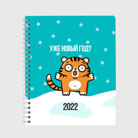 Тетрадь с принтом Уже новый год в Петрозаводске, 100% бумага | 48 листов, плотность листов — 60 г/м2, плотность картонной обложки — 250 г/м2. Листы скреплены сбоку удобной пружинной спиралью. Уголки страниц и обложки скругленные. Цвет линий — светло-серый
 | 2022 | год тигра | новый год | новый год 2022 | символ года | тигр | тигренок | тигрица | тигры