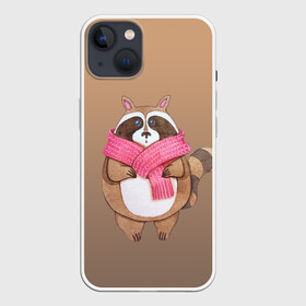 Чехол для iPhone 13 с принтом акварельный енотик в Петрозаводске,  |  | raccoon cartoon animal | акварель | детский | енот | мультипликационный персонаж | мультяшка | ребенок | рисунок