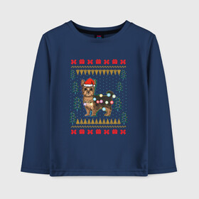 Детский лонгслив хлопок с принтом Рождественский свитер Йоркшик в Петрозаводске, 100% хлопок | круглый вырез горловины, полуприлегающий силуэт, длина до линии бедер | christmas | ugly sweater | вечеринка | йорк | йоркширский терьер | новый год | праздники | рождественский свитер | рождество | собака | собачка | уродливый свитер