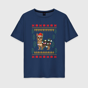 Женская футболка хлопок Oversize с принтом Рождественский свитер Йоркшик в Петрозаводске, 100% хлопок | свободный крой, круглый ворот, спущенный рукав, длина до линии бедер
 | christmas | ugly sweater | вечеринка | йорк | йоркширский терьер | новый год | праздники | рождественский свитер | рождество | собака | собачка | уродливый свитер