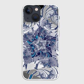 Чехол для iPhone 13 mini с принтом Абстракция 499 в Петрозаводске,  |  | абстракция | геометрический | геометрия | контрастный | линии | многогранник | серый | синий | строгий | фрактал | яркий