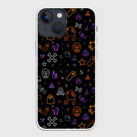 Чехол для iPhone 13 mini с принтом ХЕЛЛОУИН ПАТТЕРН НЕОН   HALLOWEEN NEON в Петрозаводске,  |  | bats | bones | ghost | halloween | pumpkin | skull | кости | летучие мыши | приведение | призрак | скелет | тыква | хеллоуин | хоррор | хэллоуин