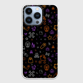 Чехол для iPhone 13 Pro с принтом ХЕЛЛОУИН ПАТТЕРН НЕОН   HALLOWEEN NEON в Петрозаводске,  |  | bats | bones | ghost | halloween | pumpkin | skull | кости | летучие мыши | приведение | призрак | скелет | тыква | хеллоуин | хоррор | хэллоуин