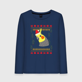 Женский лонгслив хлопок с принтом Рождественский свитер Корелла в Петрозаводске, 100% хлопок |  | christmas | cockatiel | parrot | ugly sweater | корелла | новогодние праздники | новый год | попугай | птица | рождественский свитер | рождество | уродливый свитер