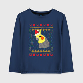 Детский лонгслив хлопок с принтом Рождественский свитер Корелла в Петрозаводске, 100% хлопок | круглый вырез горловины, полуприлегающий силуэт, длина до линии бедер | christmas | cockatiel | parrot | ugly sweater | корелла | новогодние праздники | новый год | попугай | птица | рождественский свитер | рождество | уродливый свитер