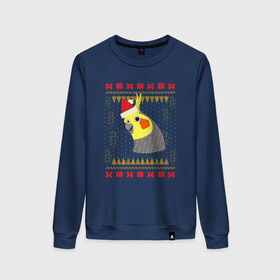 Женский свитшот хлопок с принтом Рождественский свитер Корелла в Петрозаводске, 100% хлопок | прямой крой, круглый вырез, на манжетах и по низу широкая трикотажная резинка  | christmas | cockatiel | parrot | ugly sweater | корелла | новогодние праздники | новый год | попугай | птица | рождественский свитер | рождество | уродливый свитер