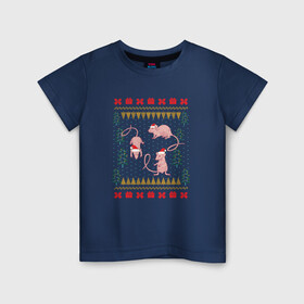 Детская футболка хлопок с принтом Рождественский свитер Лабораторные мыши в Петрозаводске, 100% хлопок | круглый вырез горловины, полуприлегающий силуэт, длина до линии бедер | christmas | ugly sweater | аутбредные мыши | домовые мыши | инбредные мыши | лабораторные мыши | мышка | мышь | новогодние праздники | новый год | рождественский свитер | рождество | уродливый свитер