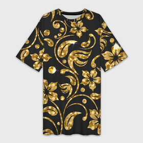 Платье-футболка 3D с принтом Золотой Орнамент(1) в Петрозаводске,  |  | Тематика изображения на принте: лепесточки | орнамент | сверкающий | узор | цветочки