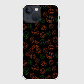 Чехол для iPhone 13 mini с принтом Хэллоуин  тыквы и корона в Петрозаводске,  |  | alien | black | contours | coronavirus | covid | funny | ghost | green | halloween | horror | monster | orange | pumpkins | scary | skull | жуть | забавно | зеленый | инопланетянин | ковид | контуры | коронавирус | монстр | оранжевый | привидение | страшн