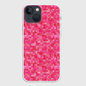 Чехол для iPhone 13 mini с принтом Цикламеновая пиксельная абстракция в Петрозаводске,  |  | pixel | pixel art | абстракция | красный | пиксели | пиксель | пиксель арт | пиксельный | розовый | цикламен