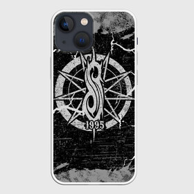 Чехол для iPhone 13 mini с принтом Слипкнот 1995 | Rock в Петрозаводске,  |  | grunge | metal | music | rock | slipknot | брызги | гранж | логотип | металл | молния | музыка | надпись | пентаграмма | полосы | потертости | рок | слипкнот | точки | трещины | узор | цифры | череп