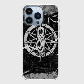 Чехол для iPhone 13 Pro с принтом Слипкнот 1995 | Rock в Петрозаводске,  |  | grunge | metal | music | rock | slipknot | брызги | гранж | логотип | металл | молния | музыка | надпись | пентаграмма | полосы | потертости | рок | слипкнот | точки | трещины | узор | цифры | череп