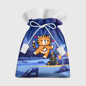 Подарочный 3D мешок с принтом Влюбленный тигренок с сердечками в Петрозаводске, 100% полиэстер | Размер: 29*39 см | Тематика изображения на принте: 2022 | год тигра | новый год | новый год 2022 | символ года | тигр | тигренок | тигрица | тигры