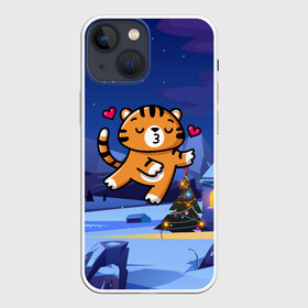 Чехол для iPhone 13 mini с принтом Влюбленный тигренок с сердечками в Петрозаводске,  |  | 2022 | год тигра | новый год | новый год 2022 | символ года | тигр | тигренок | тигрица | тигры