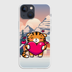 Чехол для iPhone 13 mini с принтом Тигренок   любовь в Петрозаводске,  |  | 2022 | год тигра | новый год | новый год 2022 | символ года | тигр | тигренок | тигрица | тигры
