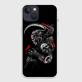 Чехол для iPhone 13 с принтом Робот и птица в Петрозаводске,  |  | art | bird | birdie | cyberpunk | robot | scythe | skull | арт | киберпанк | коса | птица | птичка | робот | череп