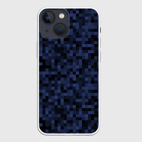 Чехол для iPhone 13 mini с принтом Темная пиксельная абстракция в Петрозаводске,  |  | pixel art | pixels | абстрактный | абстракция | пиксели | пиксель арт | пиксельный | почти черный | темно синий