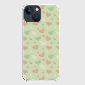 Чехол для iPhone 13 mini с принтом Сердечки на светло зеленом фоне в Петрозаводске,  |  | hearts | love | valentines day | белый | день влюбленных | зеленый | красный | любовь | сердечки | сердце