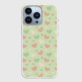 Чехол для iPhone 13 Pro с принтом Сердечки на светло зеленом фоне в Петрозаводске,  |  | hearts | love | valentines day | белый | день влюбленных | зеленый | красный | любовь | сердечки | сердце