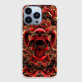 Чехол для iPhone 13 Pro с принтом Череп красного демона в Петрозаводске,  |  | gold | halloween | happy halloween | holiday | horns of satan | ornament | patterns | red skull | золото | красный череп | орнамент | праздник | рога сатаны | узоры | хэллоуин