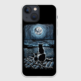 Чехол для iPhone 13 mini с принтом КОТЫ НА КРЫШЕ в Петрозаводске,  |  | Тематика изображения на принте: cat | moon | night | животные | звезды | звери | кот | котенок | коты | кошка | красиво | крыша | луна | мама | небо | ночь | тьма