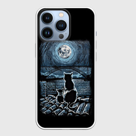 Чехол для iPhone 13 Pro с принтом КОТЫ НА КРЫШЕ в Петрозаводске,  |  | cat | moon | night | животные | звезды | звери | кот | котенок | коты | кошка | красиво | крыша | луна | мама | небо | ночь | тьма