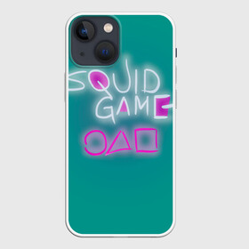 Чехол для iPhone 13 mini с принтом Squid game a в Петрозаводске,  |  | Тематика изображения на принте: squid game | игра в кальмара | надписи | неон | нетфликс | сериалы